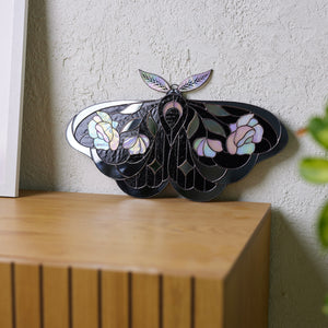 Rose butterfly stained glass wall decor with iridescent and mirror finish details
