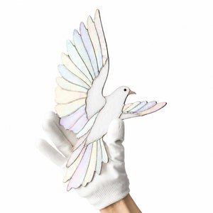 Iridescent stained glass dove wall decor symbolizing peace and hope