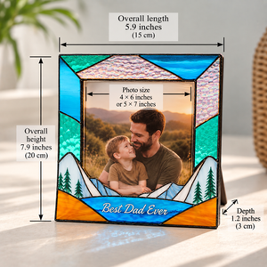 Personalized Stained Glass Dad Photo Frame, Father Gift