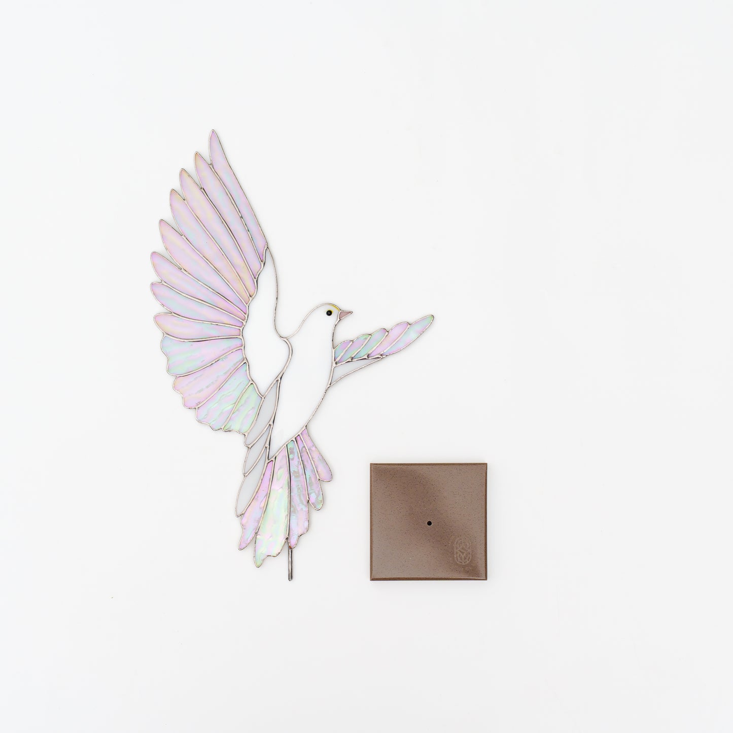 White Dove Stained Glass Sculpture Pair with Stone Base