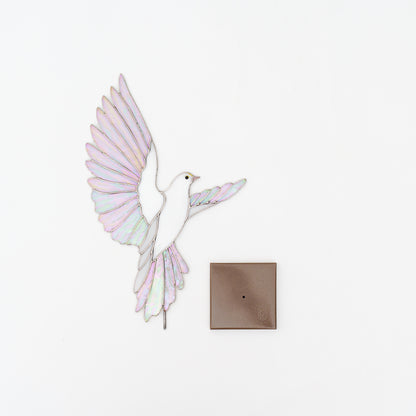 White Dove Stained Glass Sculpture Pair with Stone Base