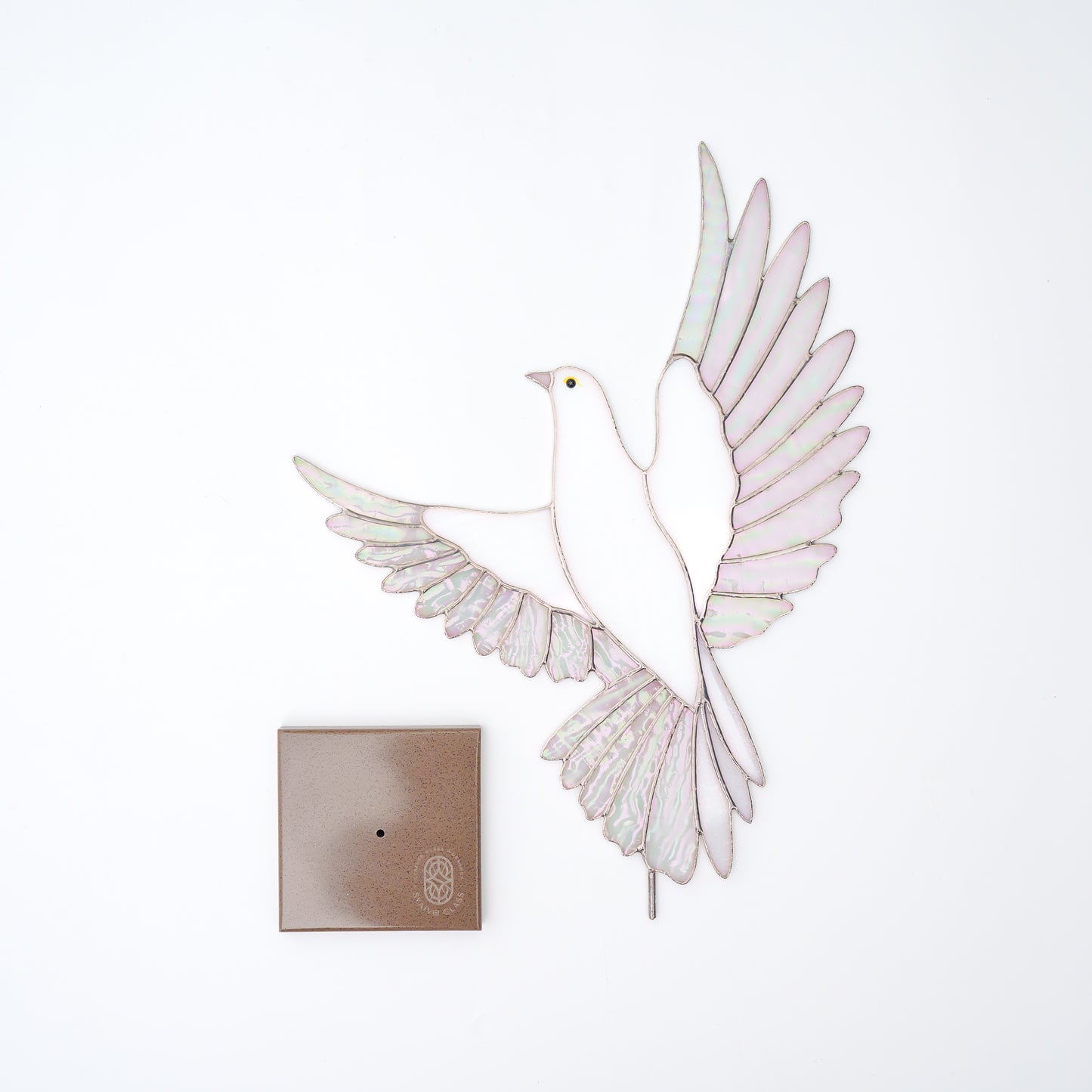 White Dove Stained Glass Sculpture Pair with Stone Base