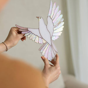 Handmade Stained Glass Dove Wall Hanging Decor