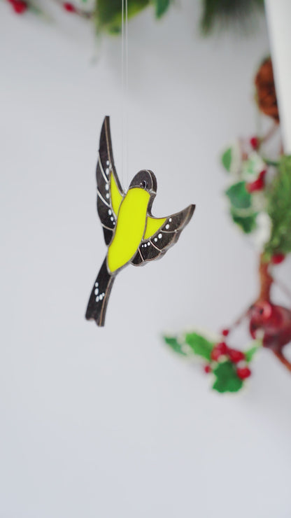 Goldfinch bird  Stained glass - Suncatcher Hanging Decor 4x4.3 inch