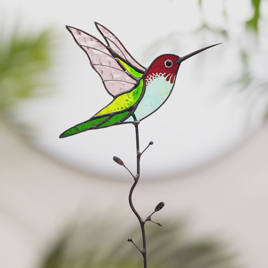 Stained Glass Hummingbird -  Suncatcher Garden Stake or Table Decor 9.5x4.8