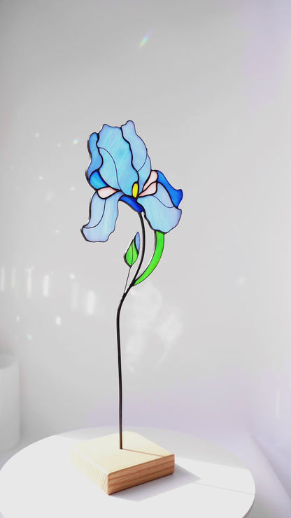 Iris Flower Stained Glass - Suncatcher Table Decor 14x4.6 inch