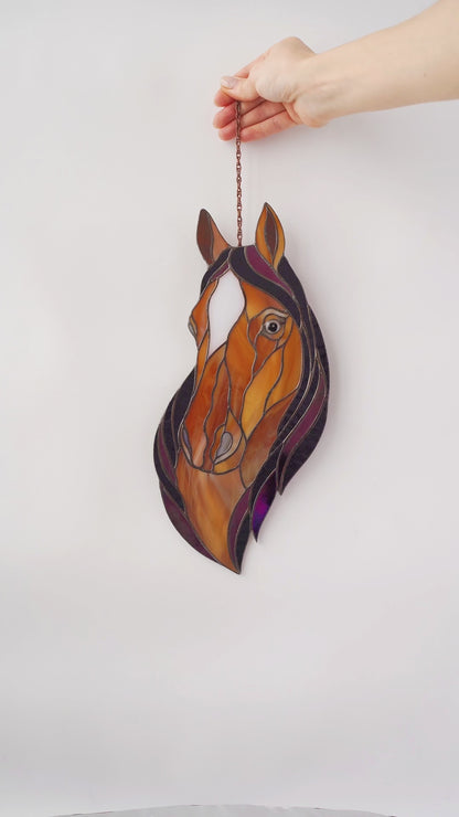 Horse Stained glass  - Suncatcher Hanging decor 13.5x6 inch