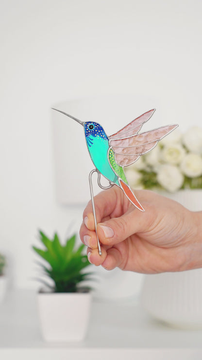 Hummingbird Stained Glass - Suncatcher Pot Decor 3.15x4.7 inch