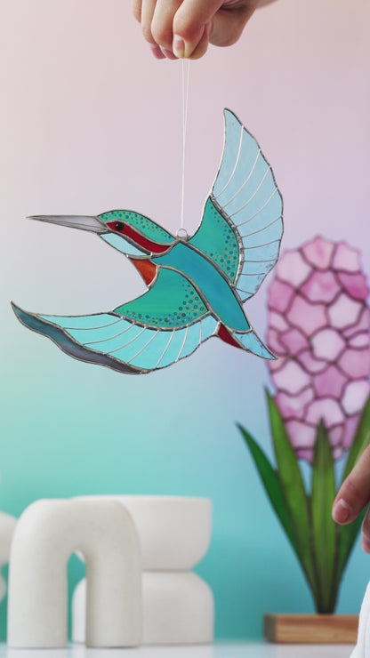 Vitrail suncatcher Kingfisher oiseau fenêtre tentures Verre art Cadeau pour les femmes