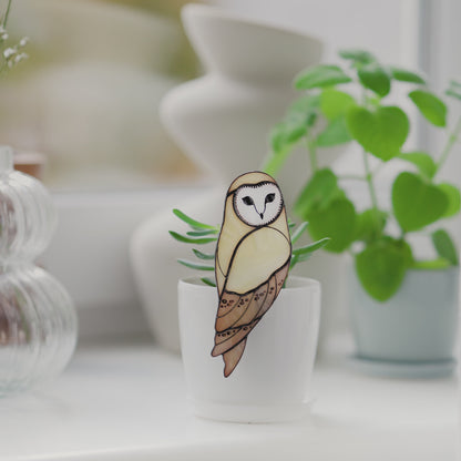 Stained Glass Owl Planter Decoration – Handmade Glass Owl Garden Ornament, Wisdom Bird Gift