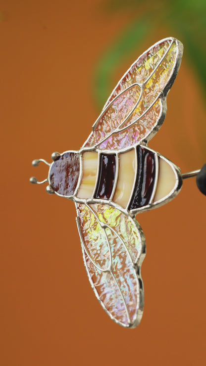 Bumble Bee Stained Glass - Suncatcher Pot Decor 3.46x3.81 inch