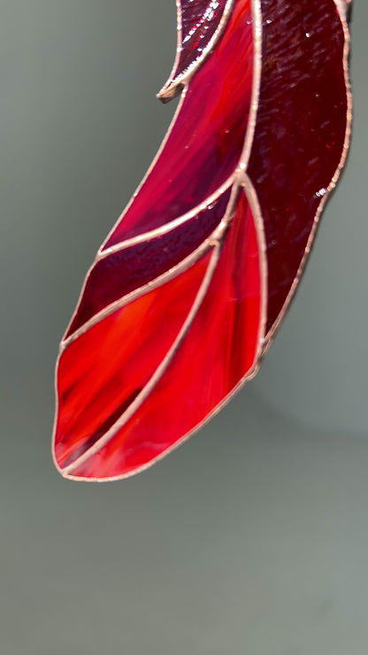 Cardinal Feather Stained Glass - Suncatcher Hanging Decor 6.25x1.6 inch