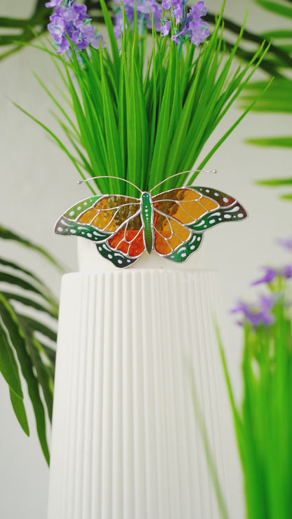 Monarch Butterfly Stained Glass  - Suncatcher pot decor 4.7x3.3 inch