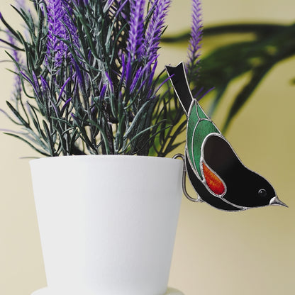 Thrush Bird Stained Glass - Suncatcher Planter Decor 4.72x3 inch