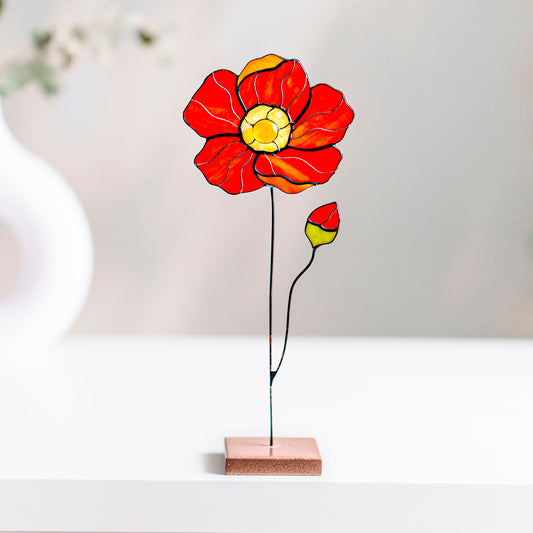 Peony Stained Glass Suncatcher – Handmade Flower Table Decor