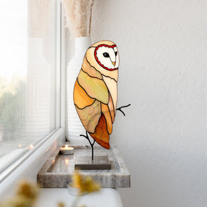 suncatcher stained_glass Barn Owl Stained Glass Table Decor Sculpture