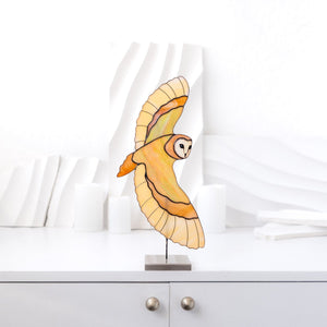 suncatcher stained_glass Barn Owl Stained Glass Table Decor Sculpture
