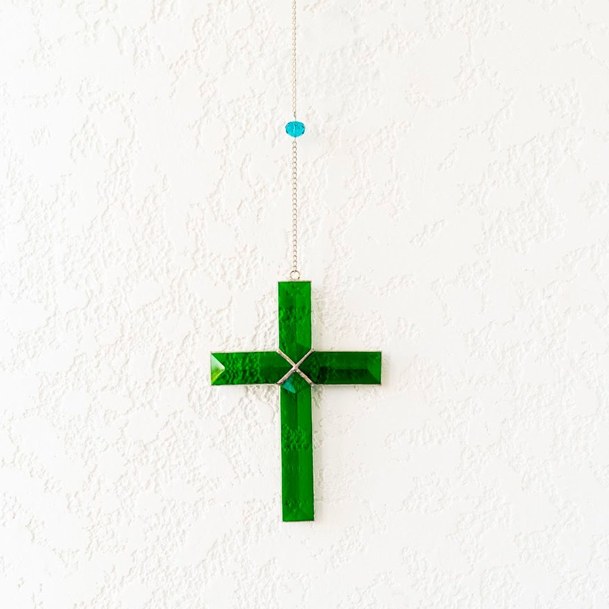 suncatcher Beveled stained_glass Beveled Green Cross Stained glass - Suncatcher Hangings 5.5x4 inch