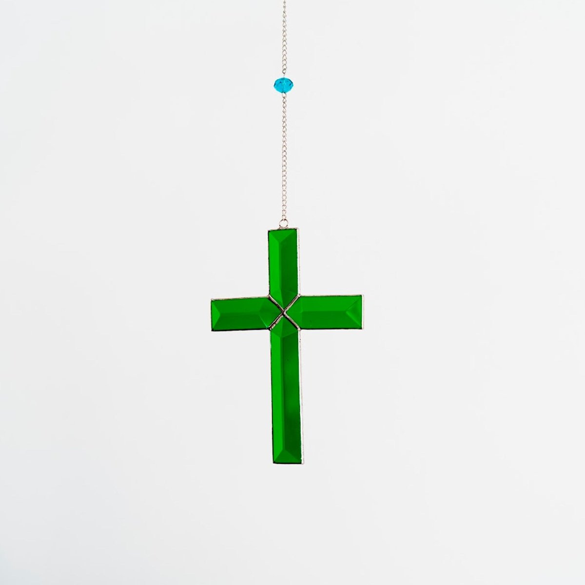 suncatcher Beveled stained_glass Beveled Green Cross Stained glass - Suncatcher Hangings 5.5x4 inch