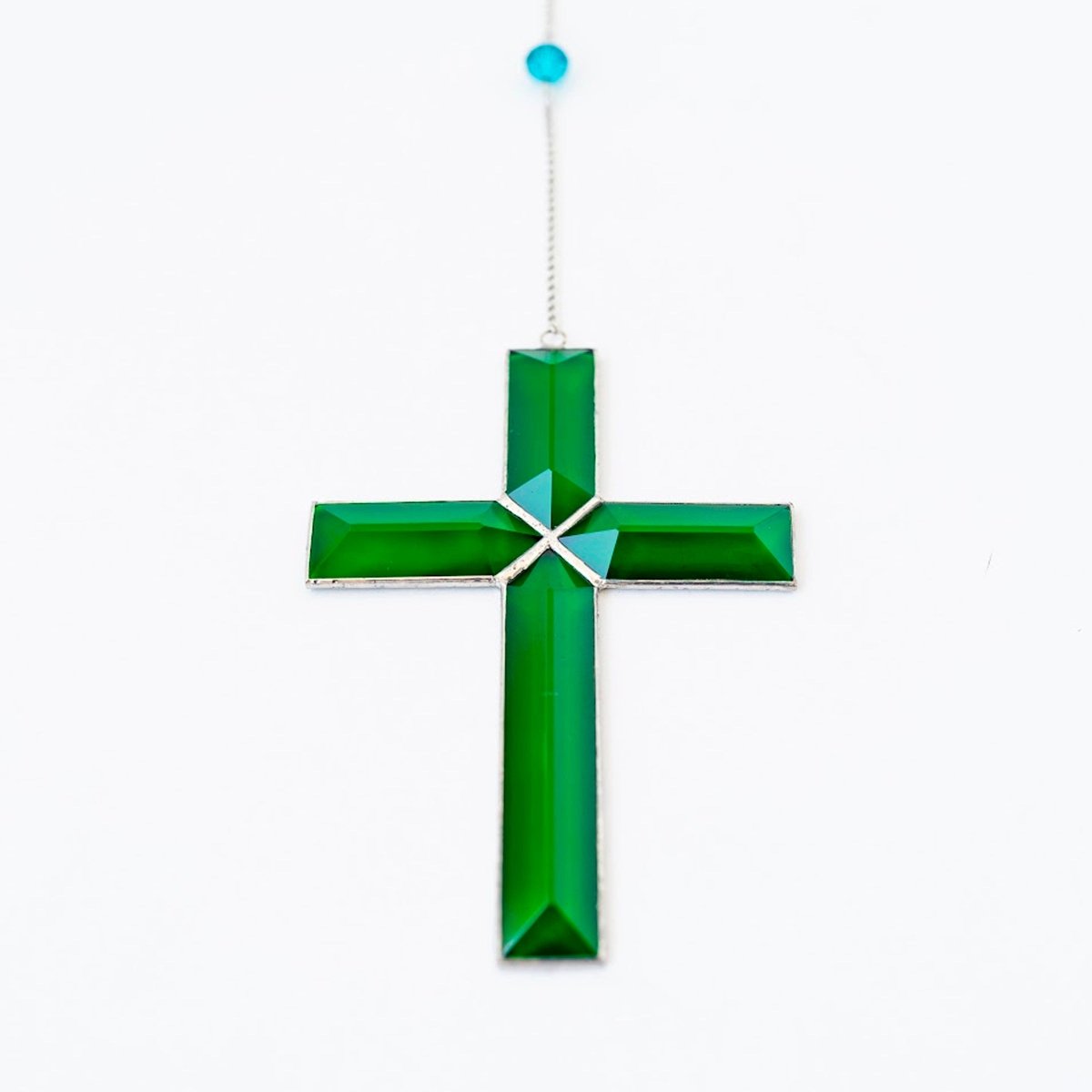 suncatcher Beveled stained_glass Beveled Green Cross Stained glass - Suncatcher Hangings 5.5x4 inch