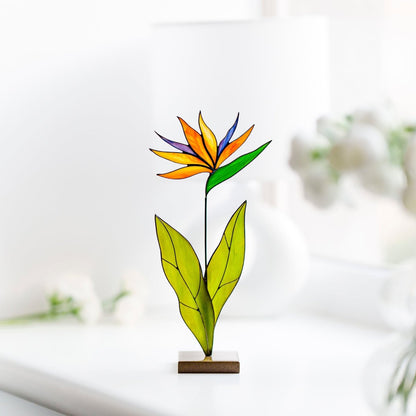 suncatcher Flowers stained_glass Bird of Paradise Flower Stained Glass Suncatcher – Handmade Table Decor
