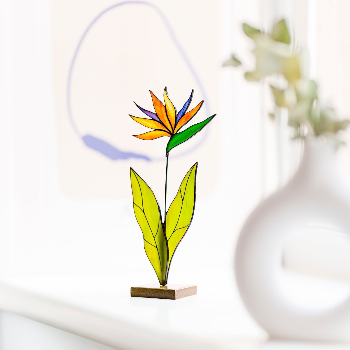 suncatcher Flowers stained_glass Bird of Paradise Flower Stained Glass Suncatcher – Handmade Table Decor