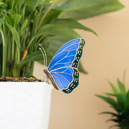 suncatcher Top product stained_glass Blue Butterfly Stained Glass - Suncatcher Pot Decor 3.3x2.3 inch