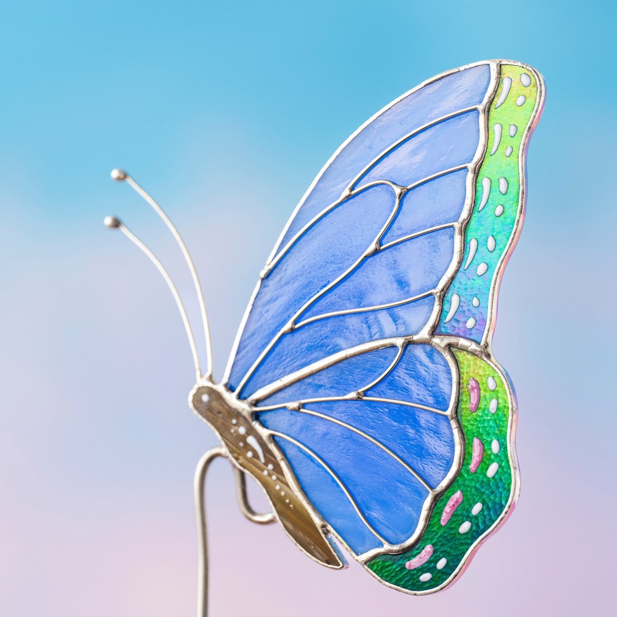 suncatcher Top product stained_glass Blue Butterfly Stained Glass - Suncatcher Pot Decor 3.3x2.3 inch