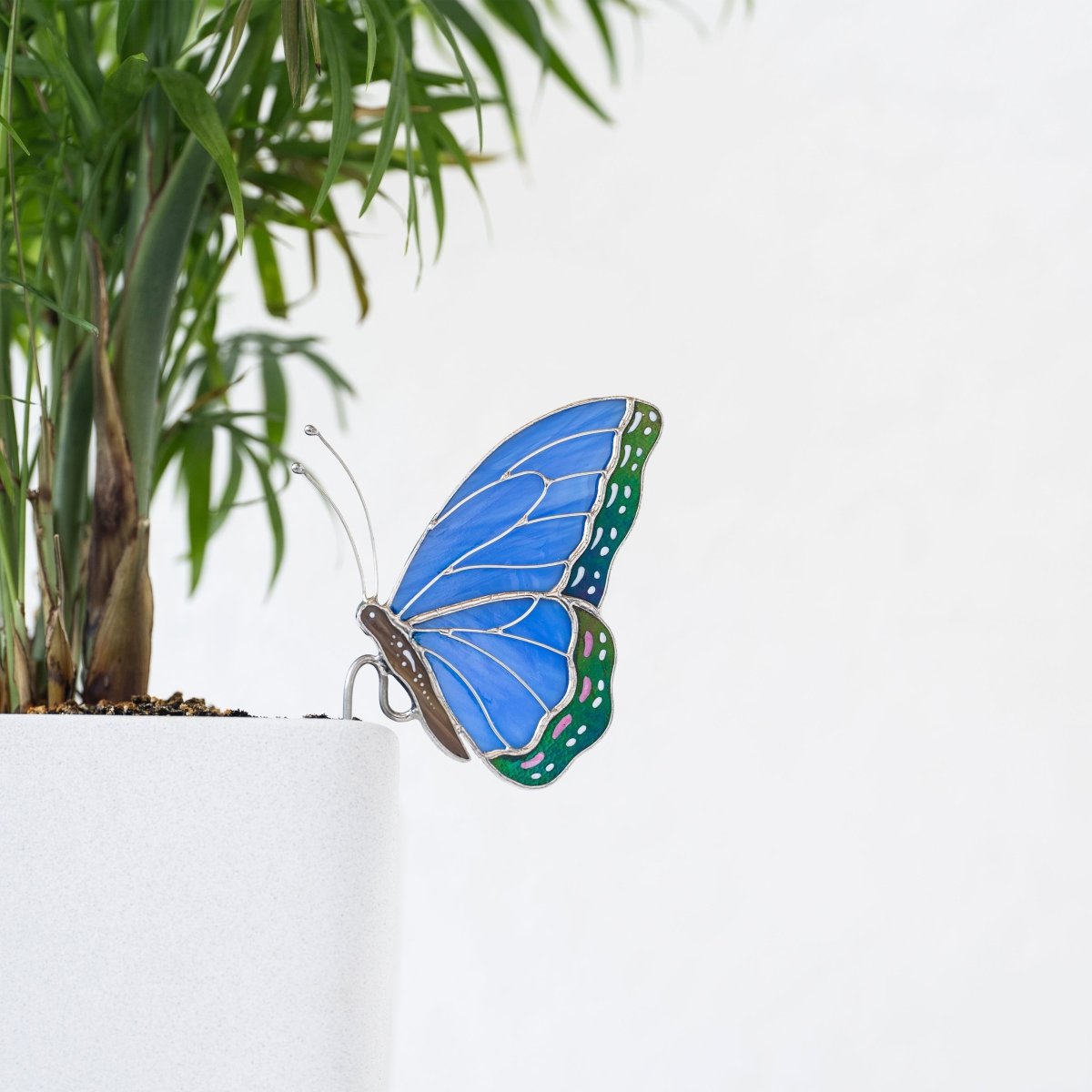 suncatcher Top product stained_glass Blue Butterfly Stained Glass - Suncatcher Pot Decor 3.3x2.3 inch