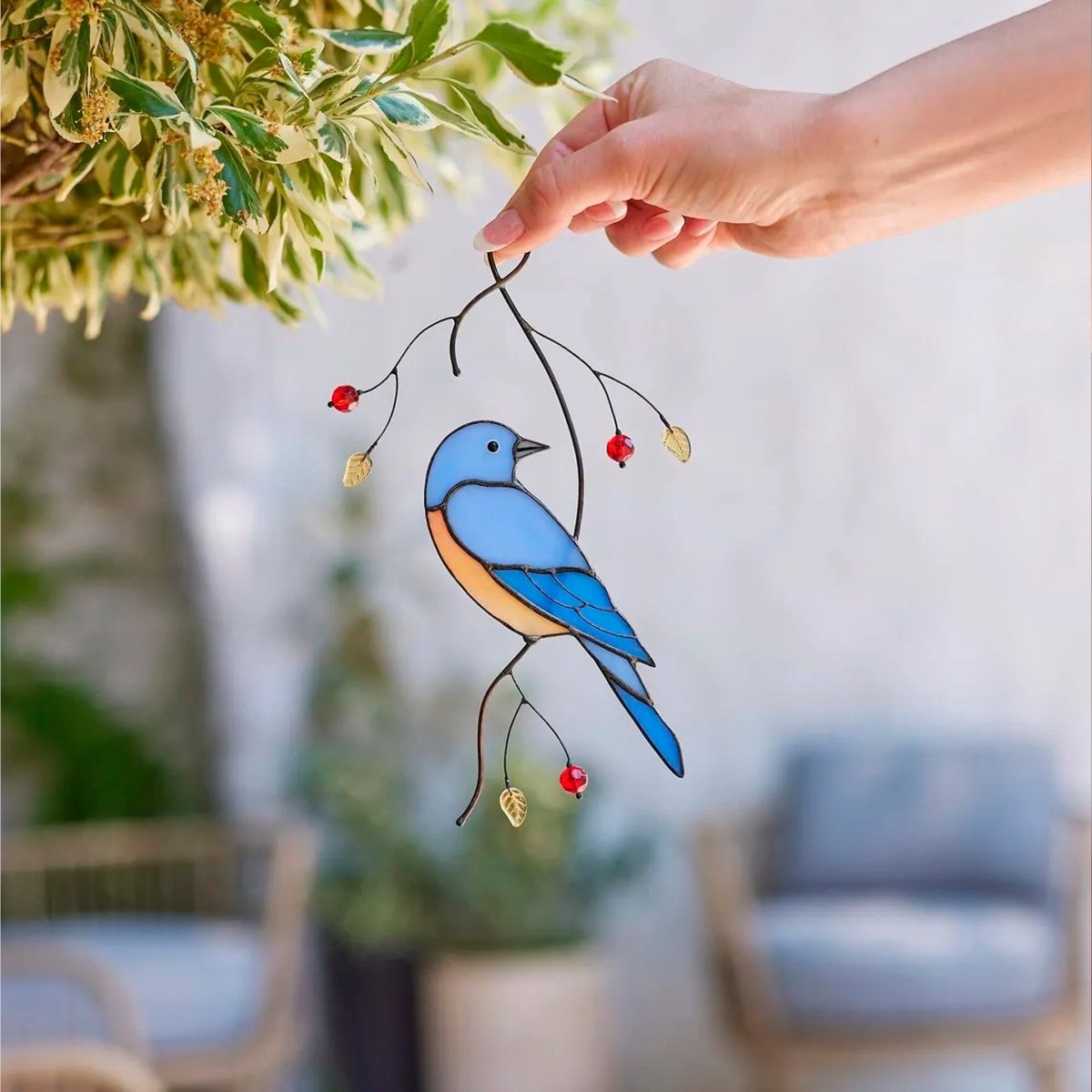 suncatcher Bird stained_glass Blue Sialia bird Stained Glass - Suncatcher Hanging Decor 8.5x4.75 inch