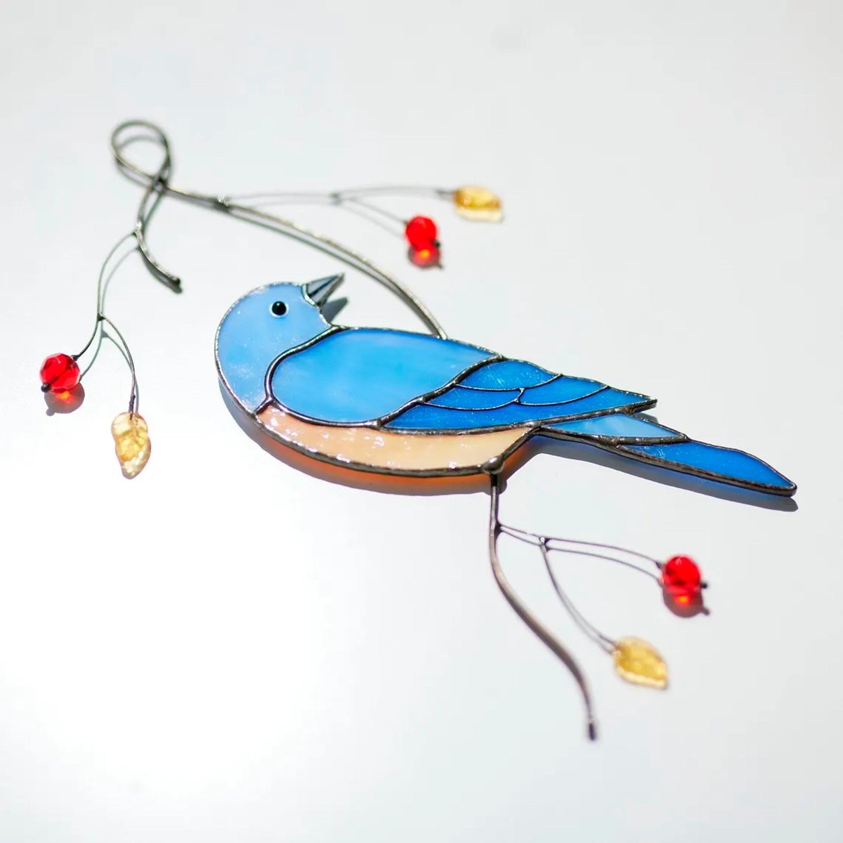 suncatcher Bird stained_glass Blue Sialia bird Stained Glass - Suncatcher Hanging Decor 8.5x4.75 inch