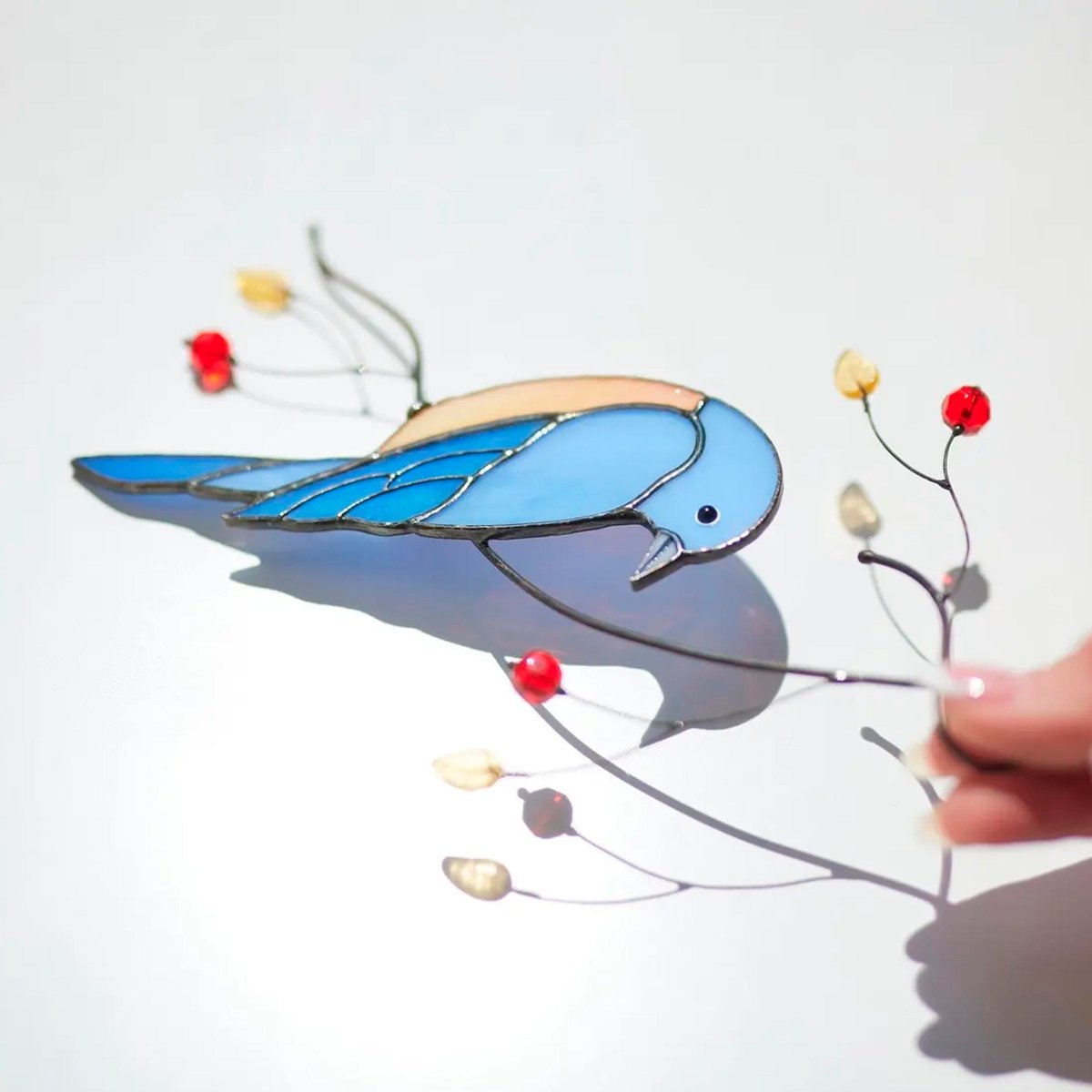 suncatcher Bird stained_glass Blue Sialia bird Stained Glass - Suncatcher Hanging Decor 8.5x4.75 inch