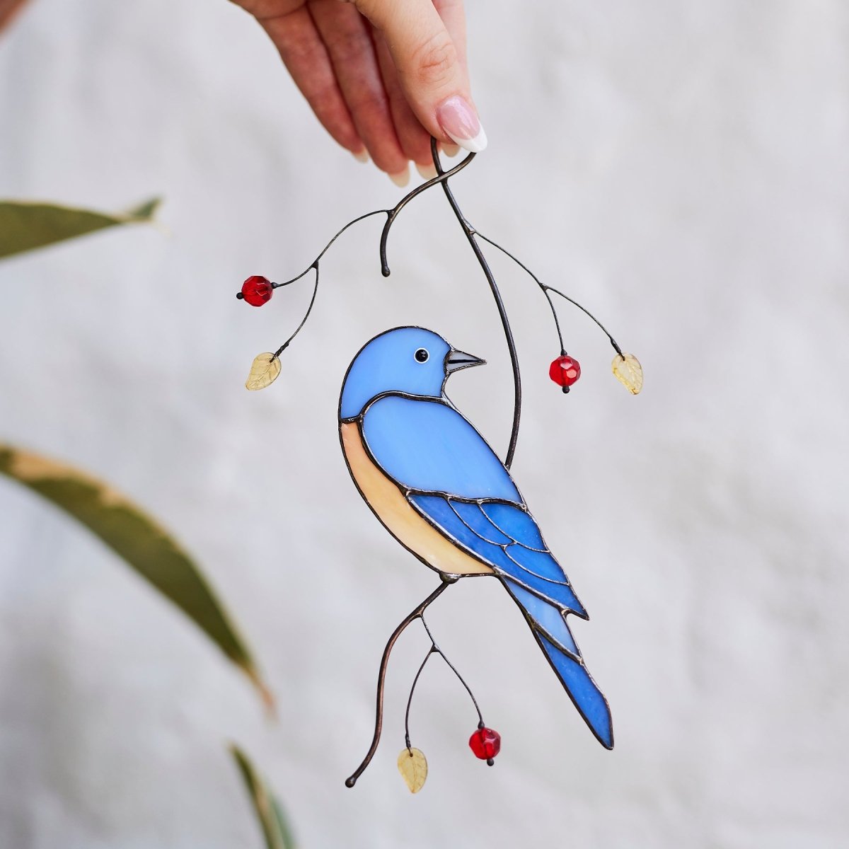 suncatcher Bird stained_glass Blue Sialia bird Stained Glass - Suncatcher Hanging Decor 8.5x4.75 inch