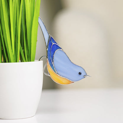 suncatcher Top product stained_glass Bluebird Suncatcher - Stained Glass Planter Decor 3.15x4.7 inch