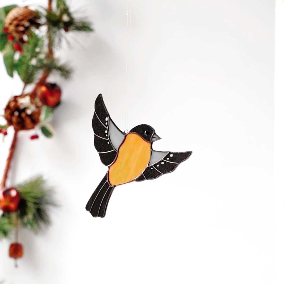 suncatcher suncatcher stained_glass Bullfinch Bird Stained Glass - Suncatcher Hanging Decor 4x4.3