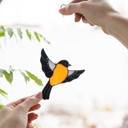 suncatcher suncatcher stained_glass Bullfinch Bird Stained Glass - Suncatcher Hanging Decor 4x4.3