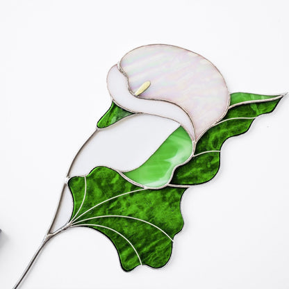 suncatcher stained_glass Calla Lily Stained Glass Table Decor – Elegant Floral Sculpture on Stone Base