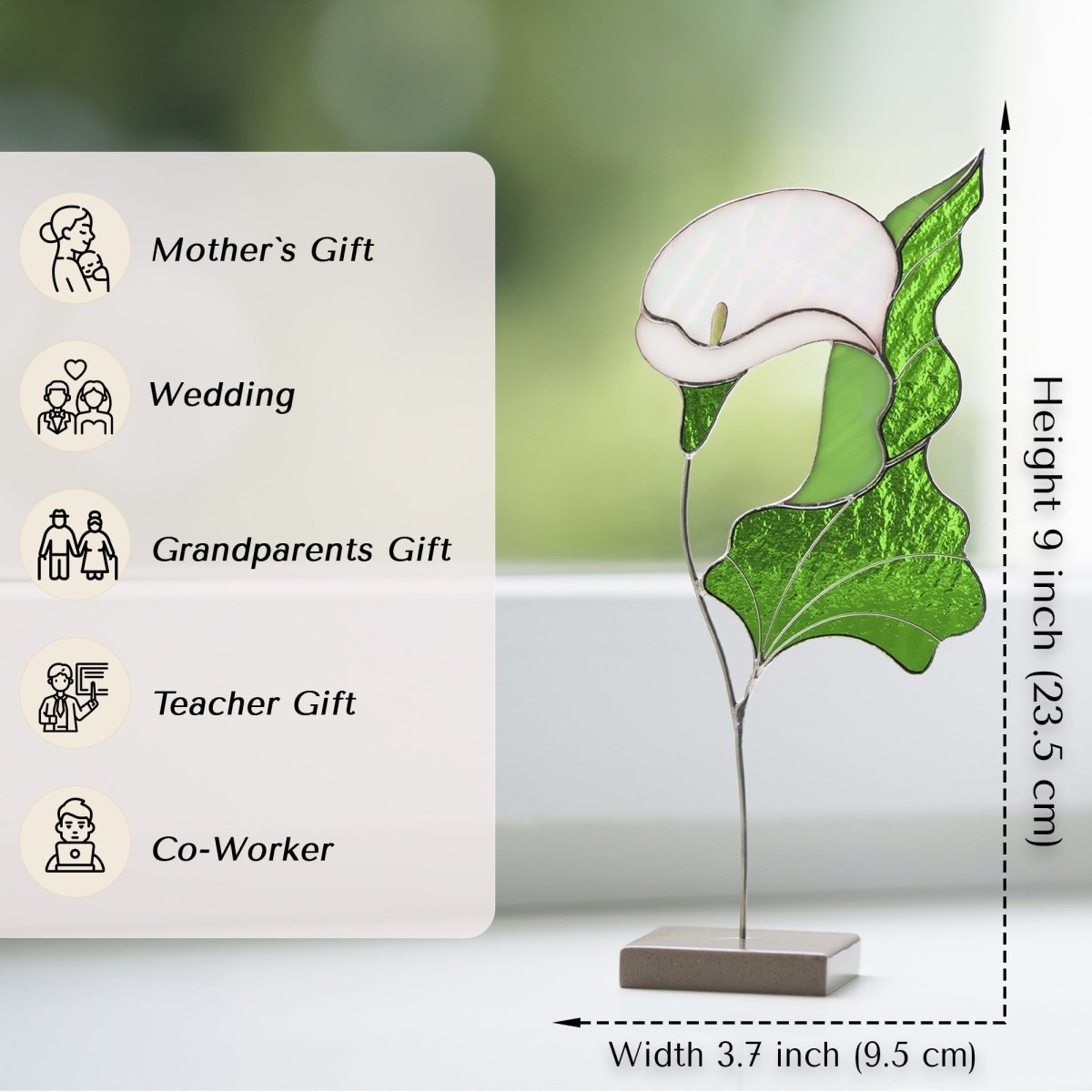 suncatcher stained_glass Calla Lily Stained Glass Table Decor – Elegant Floral Sculpture on Stone Base