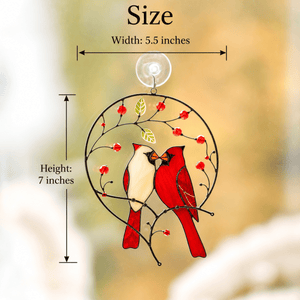 suncatcher stained_glass Cardinal Couple Stained Glass Suncatcher Christmas Decor