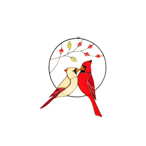 suncatcher stained_glass Cardinal Couple Stained Glass Suncatcher Christmas Decor