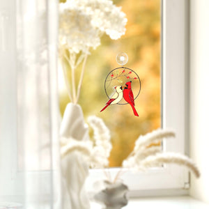 suncatcher stained_glass Cardinal Couple Stained Glass Suncatcher Christmas Decor