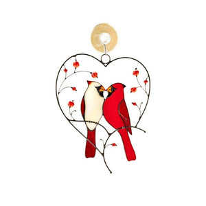 suncatcher stained_glass Cardinal Couple Stained Glass Suncatcher – Heart or Circle