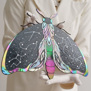 suncatcher stained_glass Celestial Moth Stained Glass Wall Decor with Stars