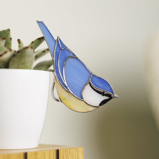 suncatcher Top product stained_glass Chickadee Bird Suncatcher - Stained Glass Planter Decor 3.15x4.7 inch