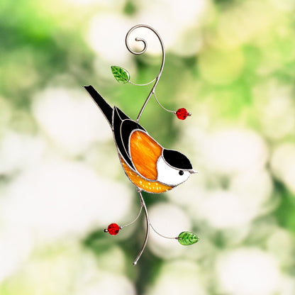 suncatcher stained_glass Chickadee Window Hanging – Stained Glass Bird Gift A Cheerful Symbol of Joy