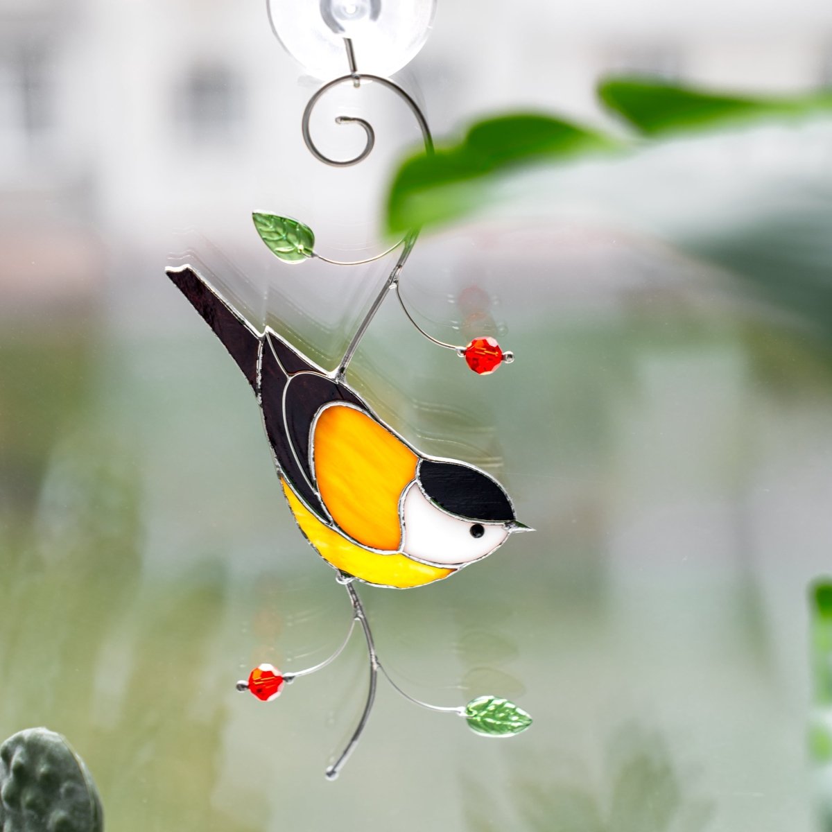 suncatcher stained_glass Chickadee Window Hanging – Stained Glass Bird Gift A Cheerful Symbol of Joy, Hope, and Lighthearted Spirit