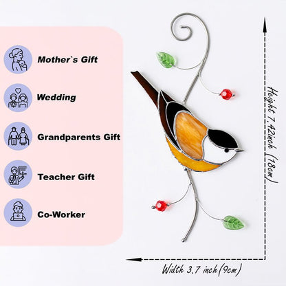 suncatcher stained_glass Chickadee Window Hanging – Stained Glass Bird Gift A Cheerful Symbol of Joy, Hope, and Lighthearted Spirit