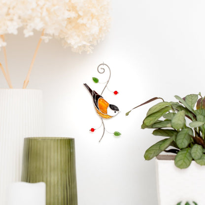 suncatcher stained_glass Chickadee Window Hanging – Stained Glass Bird Gift A Cheerful Symbol of Joy, Hope, and Lighthearted Spirit