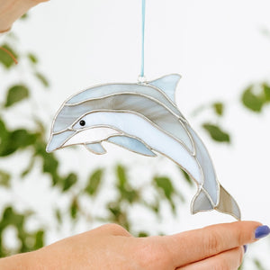suncatcher Fish stained_glass Dolphin Stained glass - Suncatcher Hangings Decor 7x7 inch