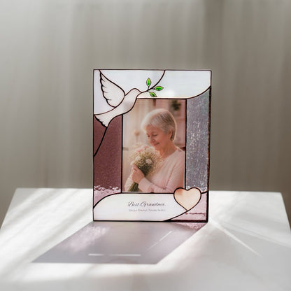 suncatcher stained_glass Dove Stained Glass Photo Frame Personalized Gift